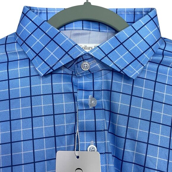 Collars & Co. Other - Collars & Co Polo Shirt Mens L Blue Windowpane Plaid Performance Golf Preppy NWT